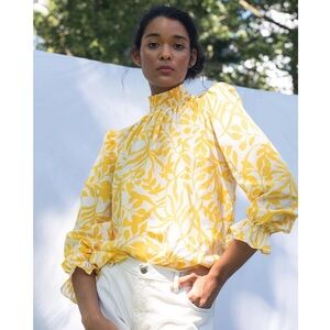 Tucker Womens Silk Cotton Blend Lemon Figi Floral Stella Blouse Top Sz Small